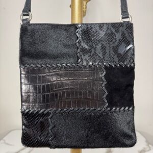 Fossil Vintage Cowhide Fur Animal Print Leather Patchwork Purse Crossbody Bag